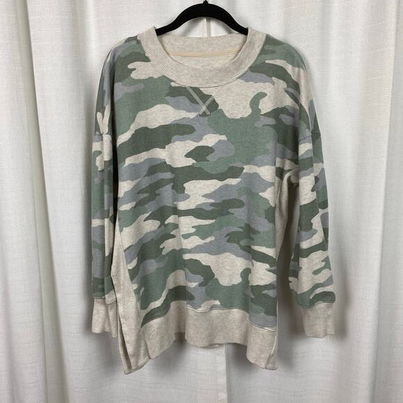 Aerie Cream Camouflage Oversized Good Vibes Sweatshirt Sz.M - Picture 3 of 13